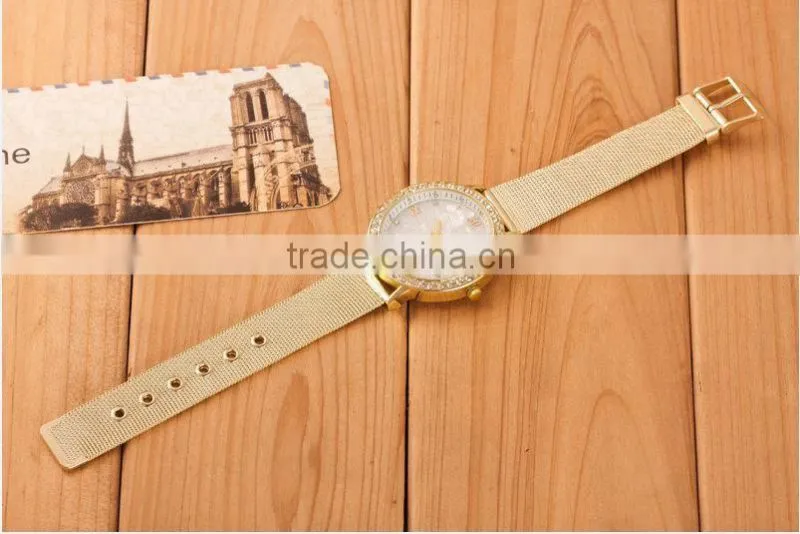 Net Belt New Design Woman's Quartz Watch Fashion Gold Rhinestone Woman Watches Stainless Steel High Quality Women's Watch SB1206