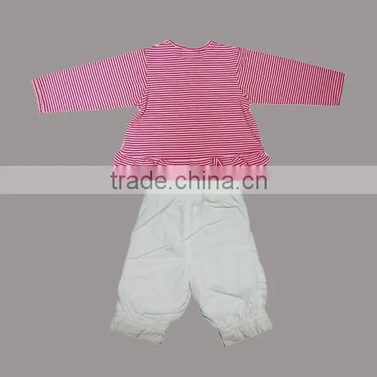 2016 Top Products Bros Mysterious Bros Baby Rinne Embroidery Girl Cotton Long Sleeve Stripes Pink Jacket White Pants