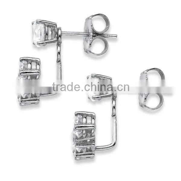 Fashion Sterling Silver Round Cubic Zirconia Adjustable Ear Jacket Stud Earrings