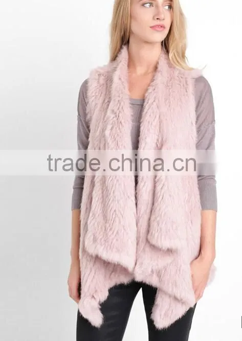 2016 Europe style high -end rabbit kintted fur vest pink color