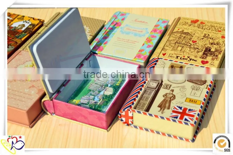 alibaba china decorative book shaped tin boxes/metal tin boxes factory