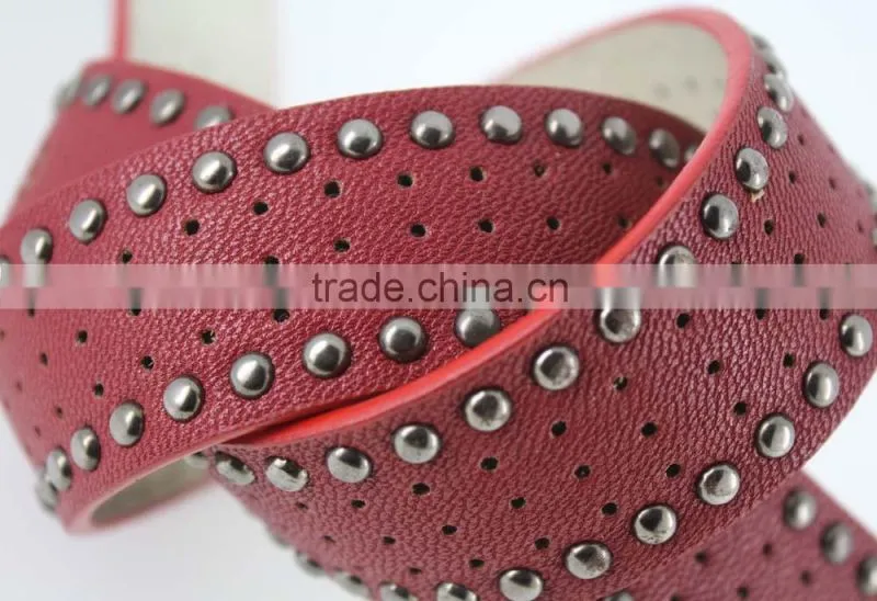 Women's porpular studded 35Mm PU leather belt with hematite buckle