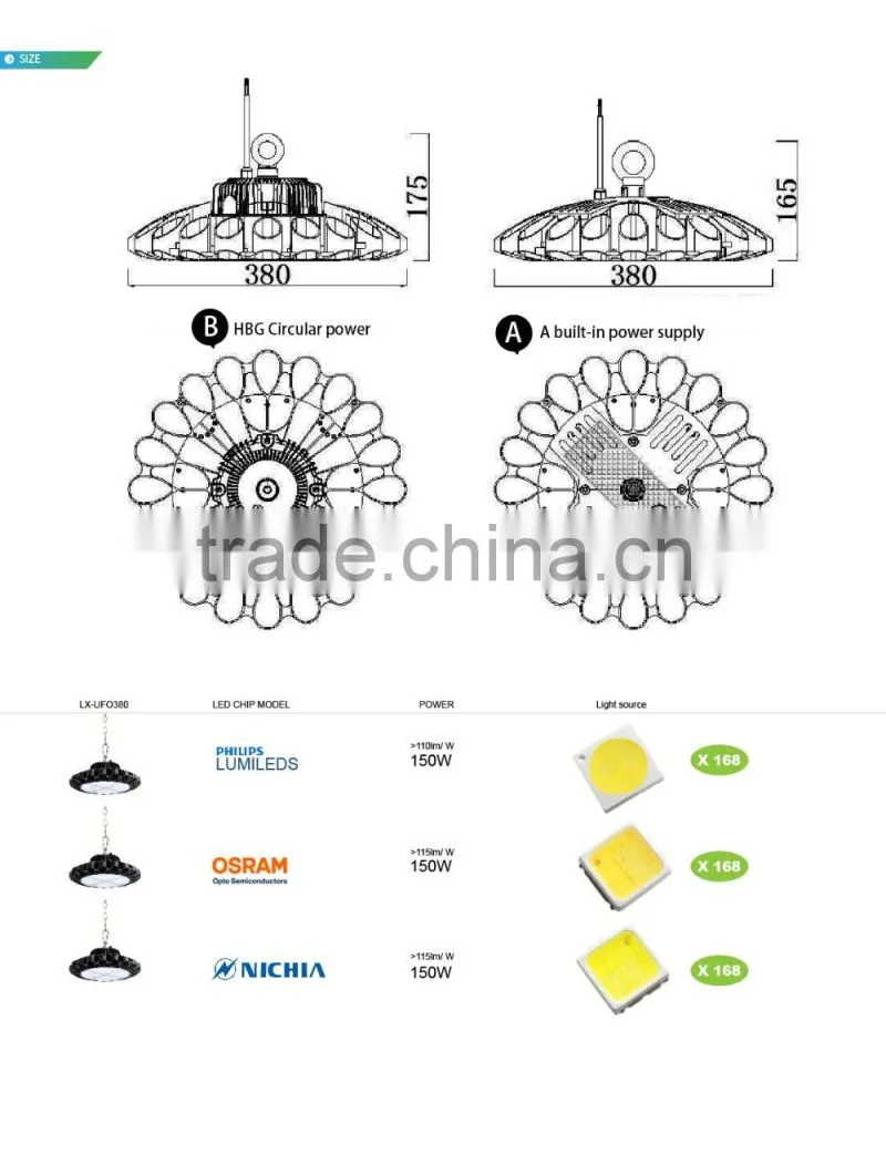 5 Years Warranty Promotion Price 2016 CE Rohs Approved Meanwell Driver Wireless & Motion Control 150W UFO LED High Bay Light