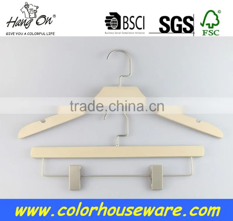 Bulk Cheap Laminated clothed wooden hanger With Clips