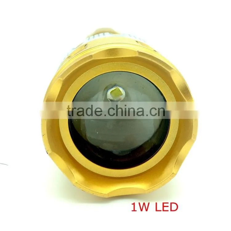 1W powerful led Zoom adjustable flashlight powered by 2D batteries