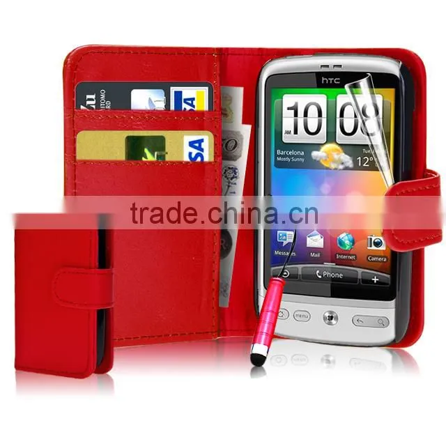 Set Screen Protector Stylus And Case For HTC Desire C , Dark Blue Leather Wallet Waterproof Case For HTC Desire