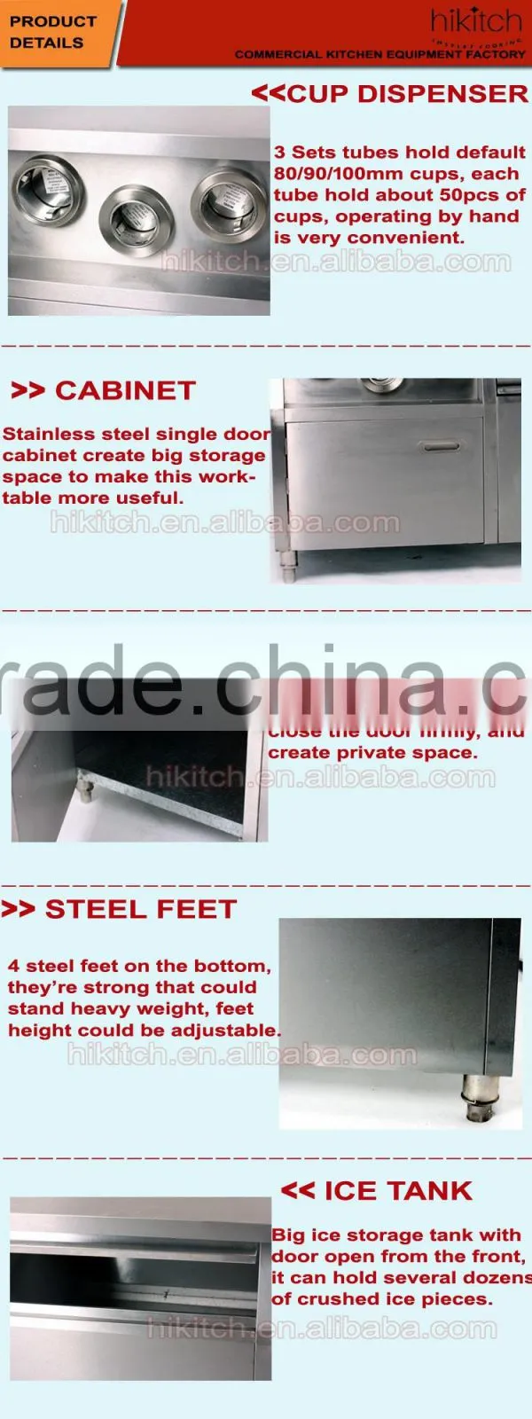 Restaurant kitchen 1.2 meters worktable centre island with 3 cup dispensers