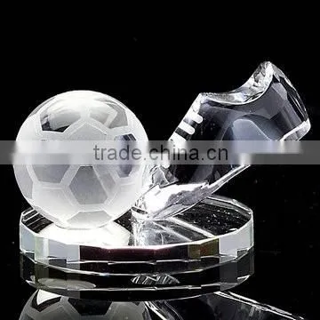 Hot sale cheap clear crystal glass shoes and football model trophies, crystal trophy for souvenir gift