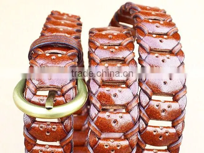 Ladies Skinny braided Genuine leather belt
