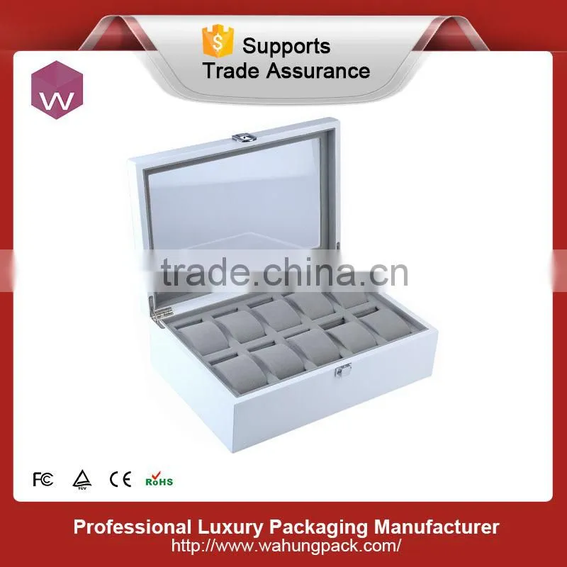 Black High Glossy Lacquer Watch Wooden Box With Two Storage Space