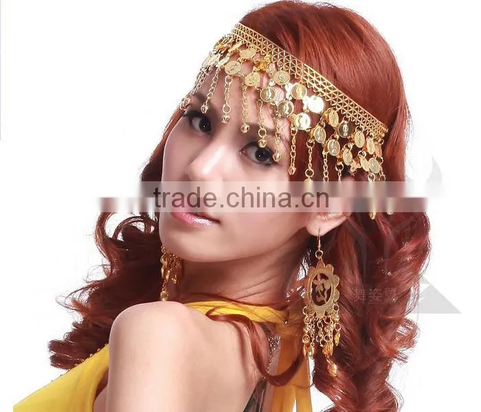 Straight Row of Bells Gold Hairpin with Light Weight for Belly Dance Performance