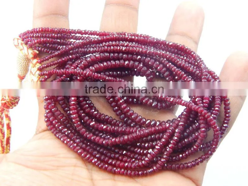 Natural Faceted Red Ruby Roundel Beads, Ruby Beads Strand
