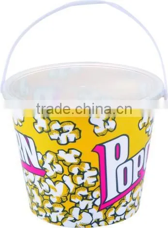 Plastic theater popcorn bucket with handle and lid
