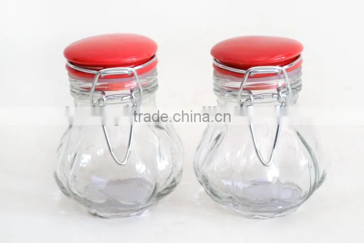 clear clip top spice condeiment glass jars with red ceramic lid