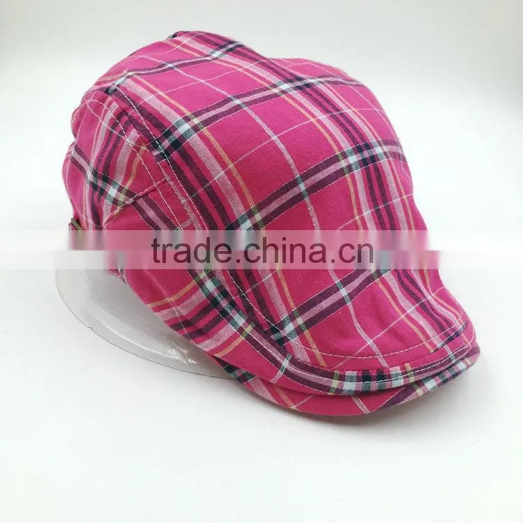 Custom design fashion magenta check ivy cap manufacturing