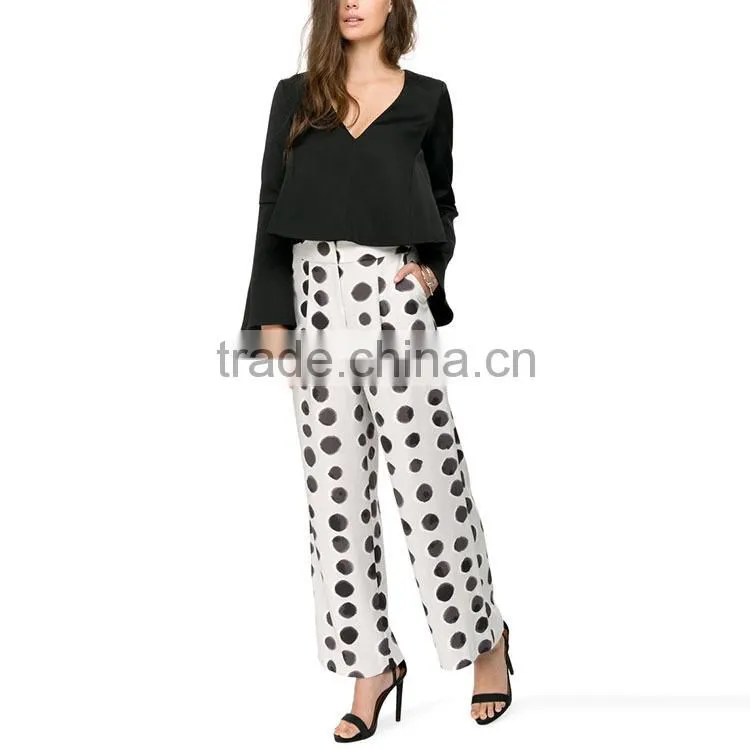 Oem clothes supplier Ltweight dot print formal wear fashion loose pants for women