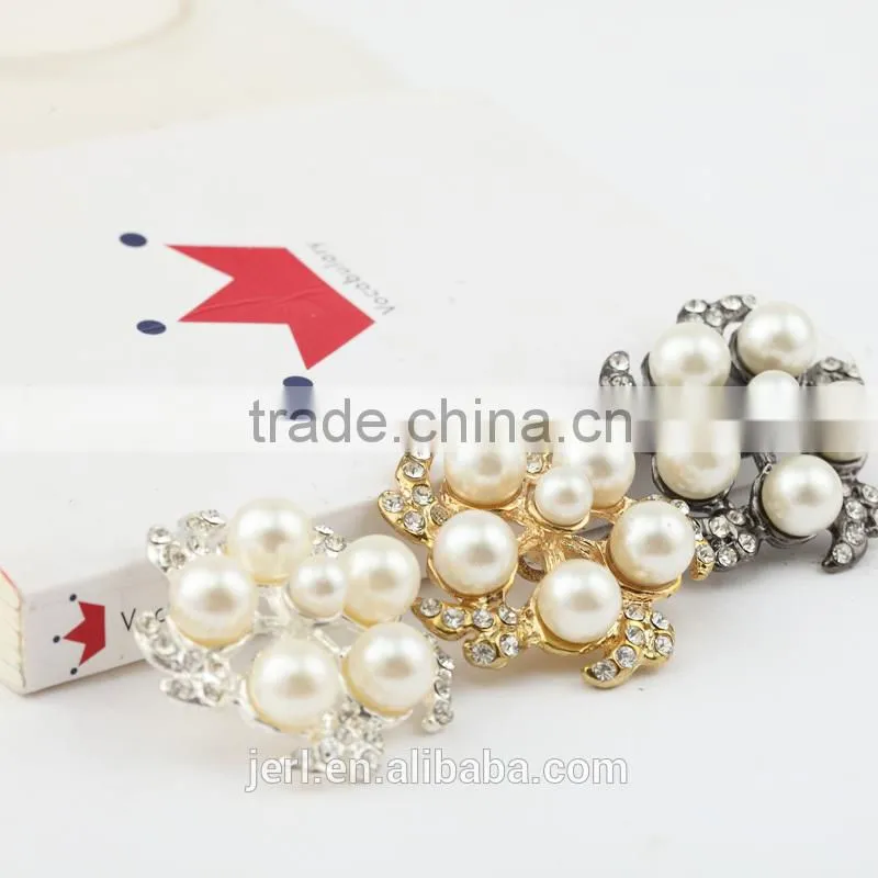 Flower Shape Decorative Vintage 888Crystal Rhinestone Button with Plastic Pearl for Wedding Bouquet