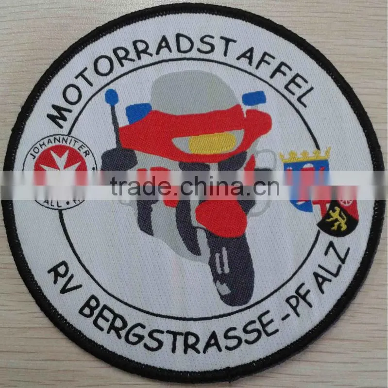 high quality cloth woven patch/badge with laser border