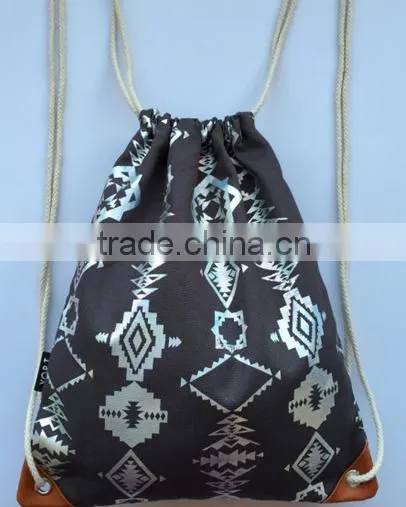 Printing women drawstring bag canvas string backpack(CAS16-009)