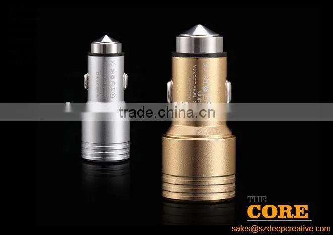 I2 two USB port car charger,2 port car charger,cheap car usb charger,metal car charger, stainless steel auto charger