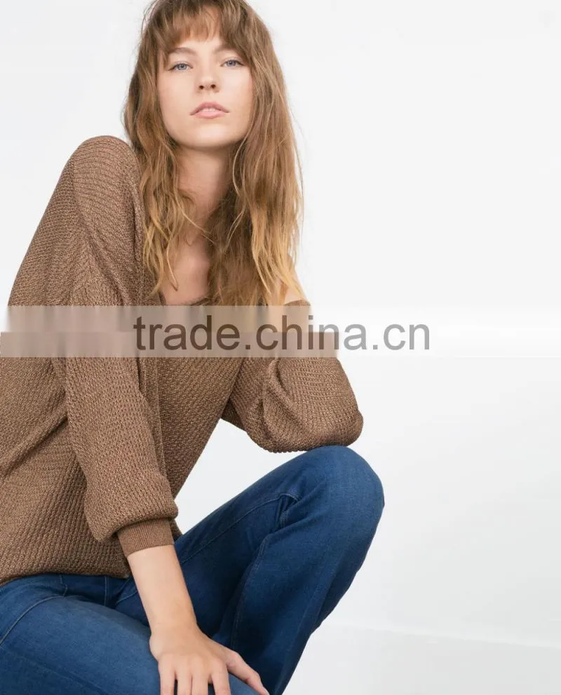 V neck thin sweater for women V front and back knitwear acrylic sweater
