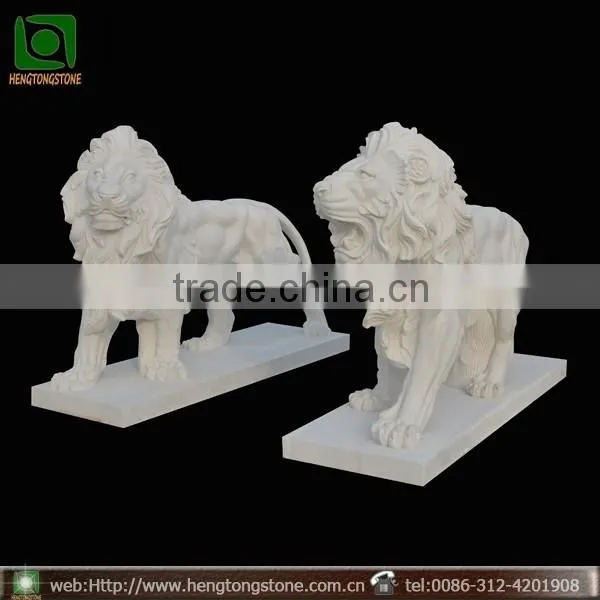Outdoor Decorative White Marble Life Size Lion Statues