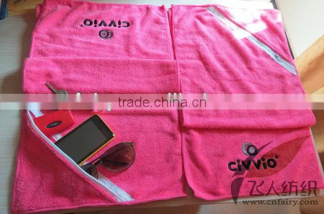 Sports towels with logo and zipper pocket