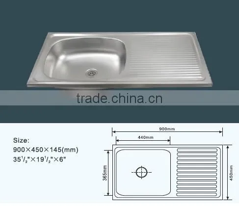 Manufacture supply 90*45cm stainless steel kitchen sink with drain board