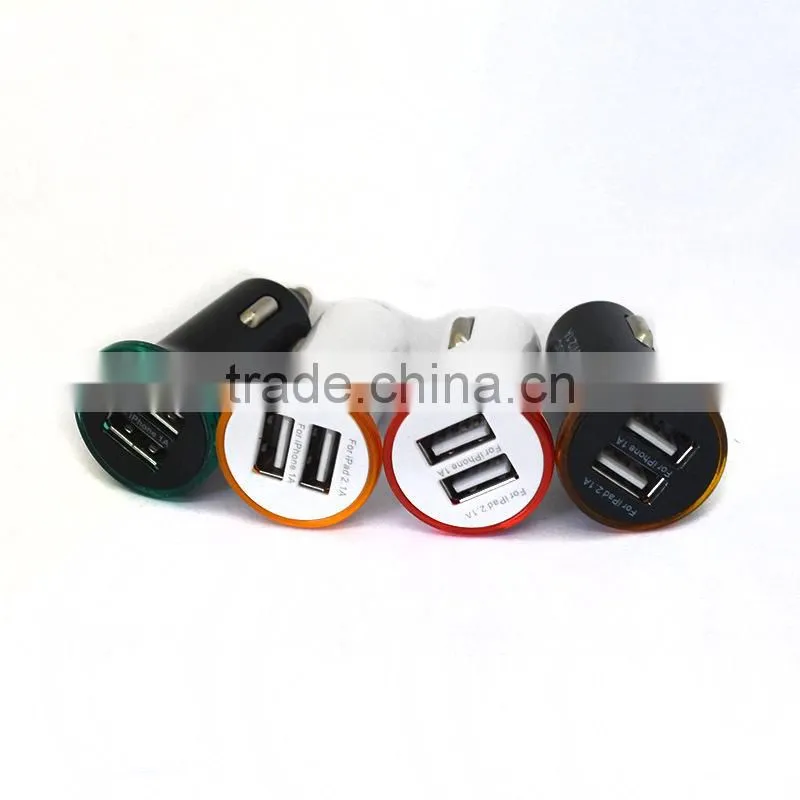 Universal dual usb car charger, 2100mA usb car charger With the aperture support MP3, MP4, mobile phone, GPS, ipod