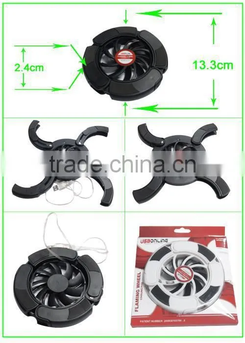 Cheap Stock cool fan notebook cooling pad USB Cooling Pad Flaming wheel Laptop Cooler Pad Fan for Laptop Notebook