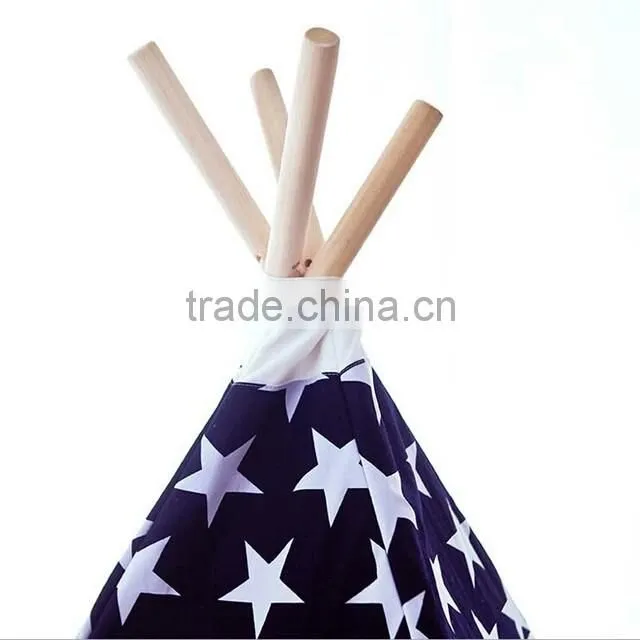 BSCI Aduit Black Striped canvas material Wooden Pole Children Kids Play Tepee Tent