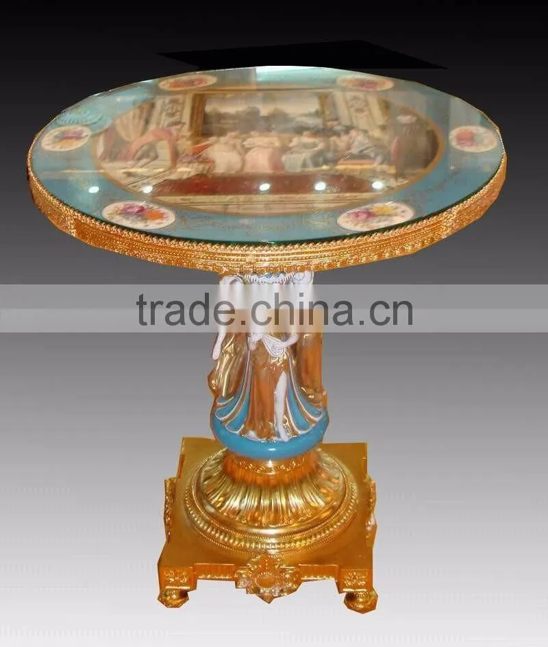 Adorable Cherubs Designed Porcelain Handicraft Small Round Table, Home Decorative Porcelain Art Table