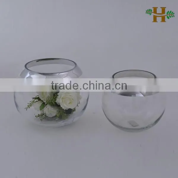 Hand blown white round glass vases for wedding decoration centerpieces, white round glass bowl vase