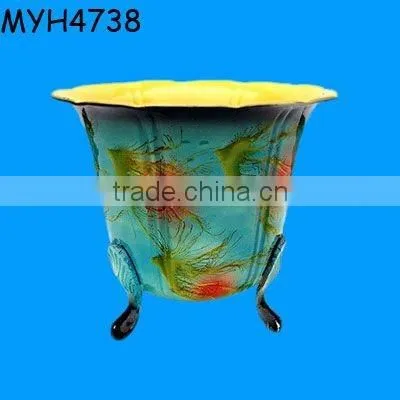 Antique decorative glazed clay flower pots