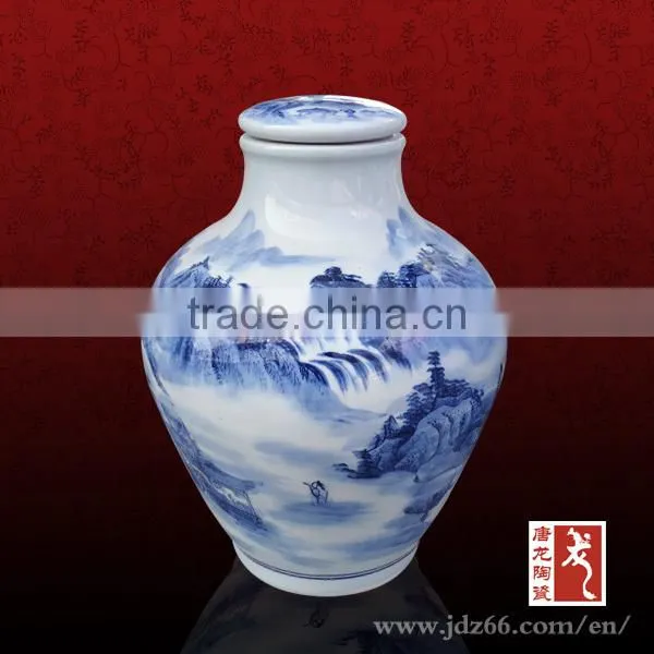 Blue and white porcelain design excellent quality phoenix ceramic 187ml wine bottle for best sale