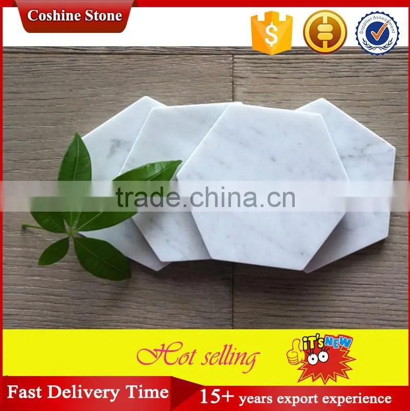 Polished white carrara marble coasters hexagon tiles