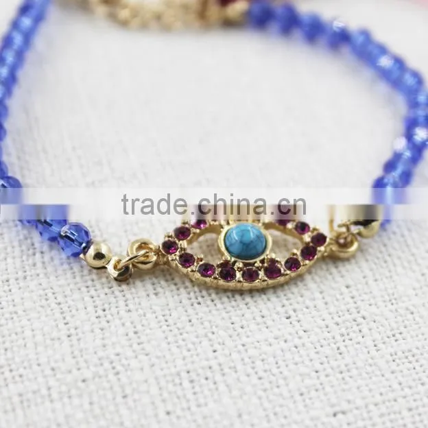 rhinestone turquoise inset oval evil eye charm crystal bracelet fashion tassel bracelet