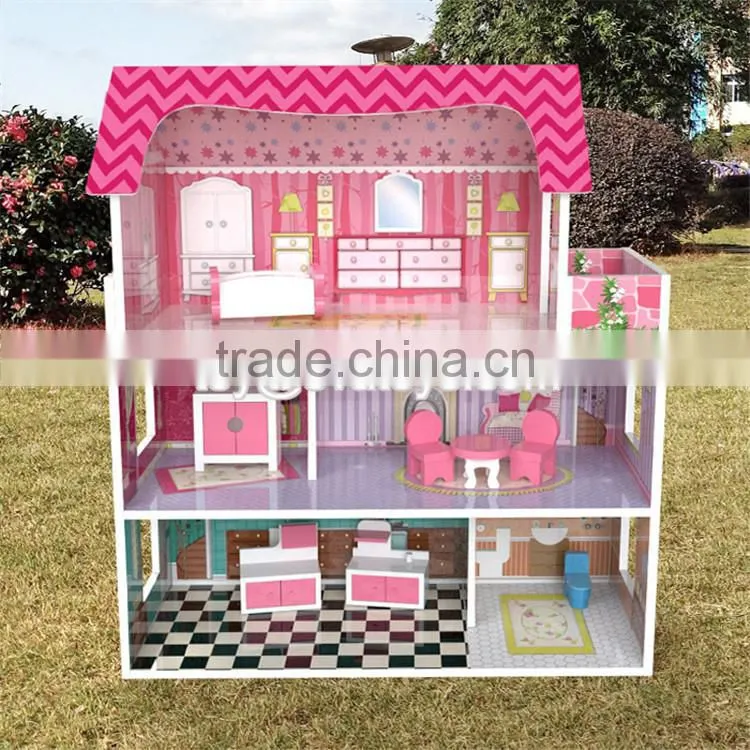 New design children luxurious and attractive toys gifts wooden modern dollhouse W06A223