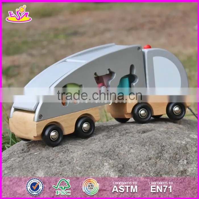 2017 new design children educational toy wooden trains with animals blocks W05C084