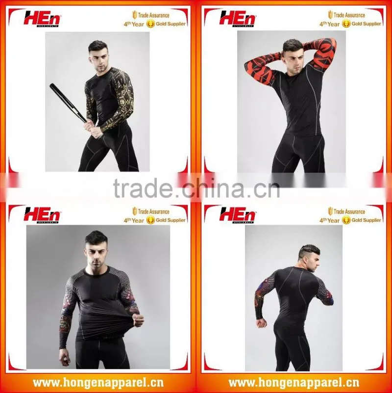 Hongen apparel sample of your School's logo custom long sleeves MMA rash gaurd MMA shorts