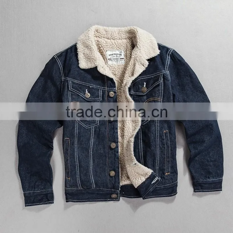 2016 wholesale custom fleece lined denim jacket men winter jackets