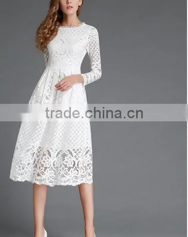 2016 Spring Women Lace Hollow Out Long Dresses Bohemian Femme Sexy Slim Party Dress Vestido