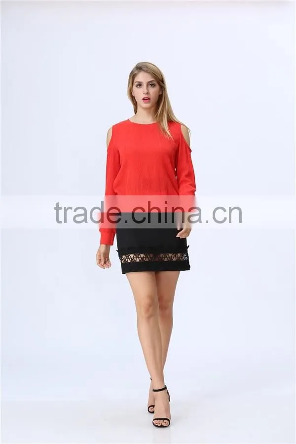 Round Neck Cutout Shoulders Design Accept Small Order Quantity Factory Price Fashion Casual Women Tops/Blouse
