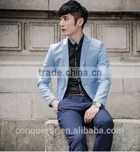 Men's light blue suit, made to measure suit (SHT1405)