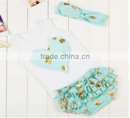 2016Gold polka dot baby outfits top quality baby clothes baby dresses