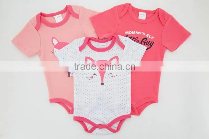 Fashion Fox Style Girl Rompers Short Sleeve 100% Cotton Newborn Baby Clothes Wholesale