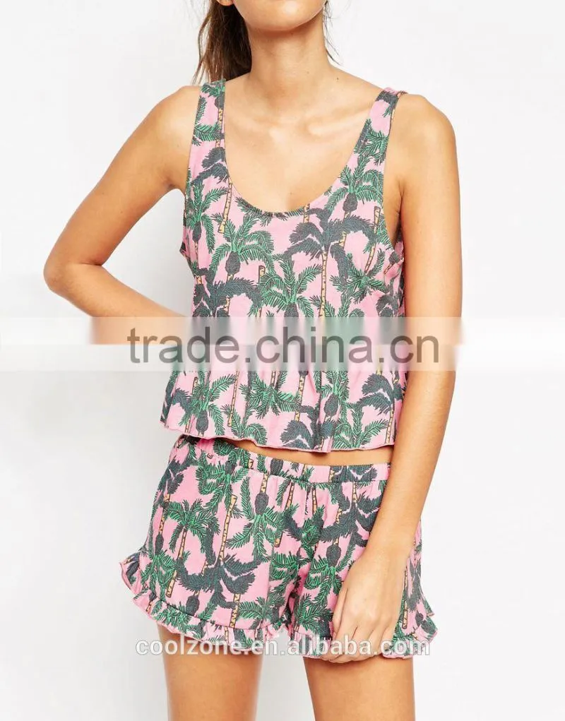 Relaxed fit scoop neck all over printed pajama women adult pajama