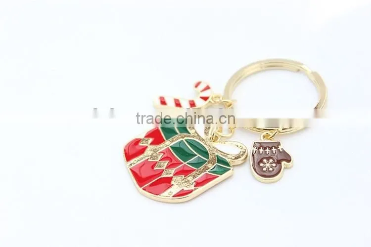 Charm Christmas Gift Box Deer Keychain Keyring Enamel Key Chain Pendant