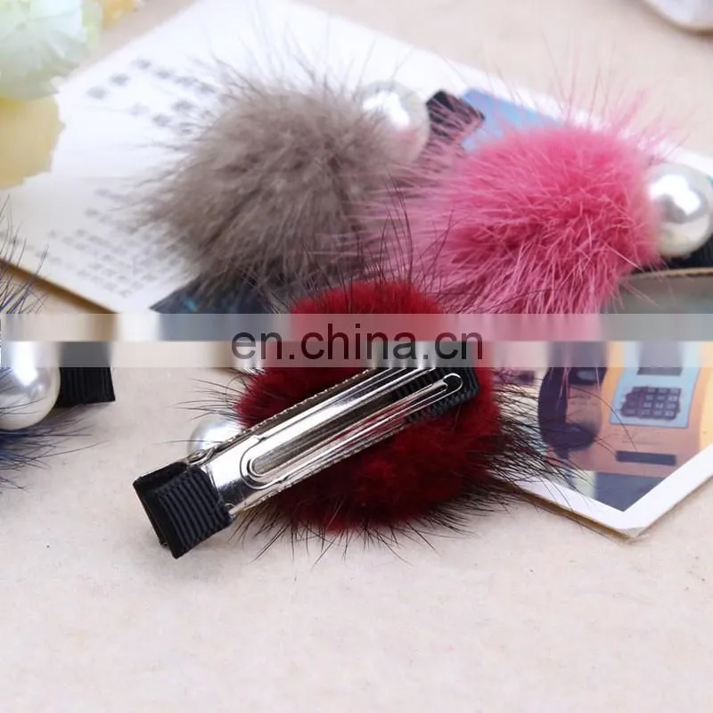 DIY handmade cute mink fur hairpin high quality mink fur clip for girl