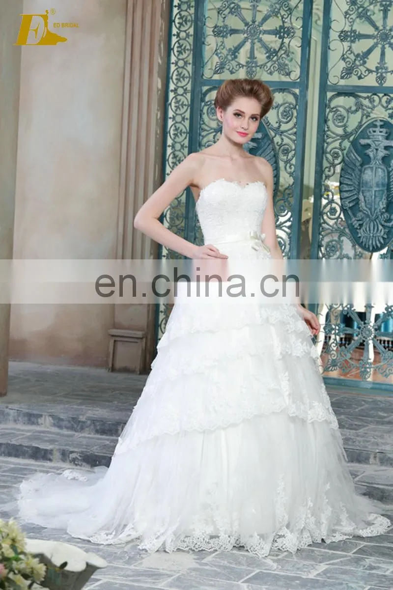 ED Strapless A-line Bow Belt Lace Applique Organza Wedding Dress